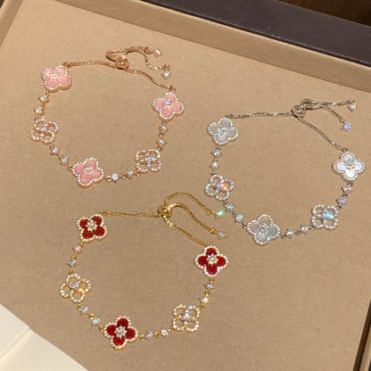[Vicky ]CLOVER 5 MOTIF PINK BLUE RED WHITE BRACELET