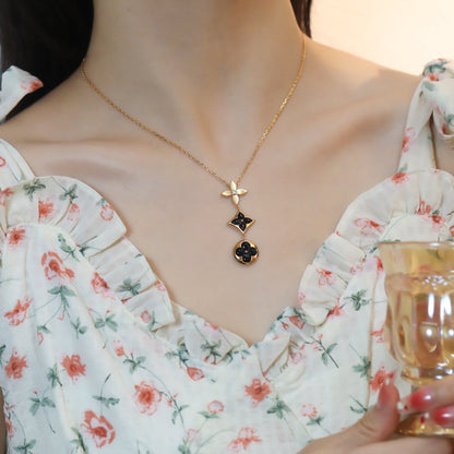 [Vicky]STAR AND SUN ONYX PINK GOLD NECKLACE
