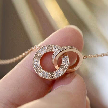 [Vicky]LOVE 7.6MM NECKLACE ROSE GOLD AND SILVER  FULL DIAMOND