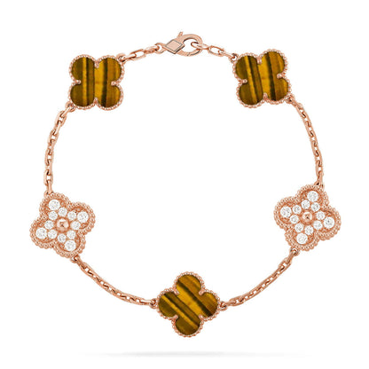 [Vicky] CLOVER 5 MOTIFS TIGER EYE BRACELET COLLECTION