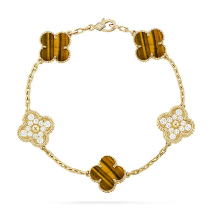 [Vicky] CLOVER 5 MOTIFS TIGER EYE BRACELET COLLECTION