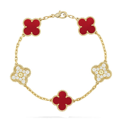[Vicky] CLOVER 5 MOTIF RED CORNELIAN BRACELET COLLECTION