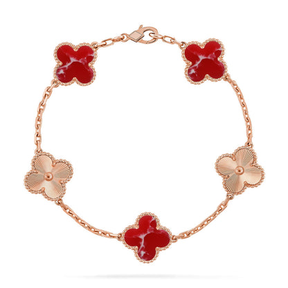 [Vicky]CLOVER 5 MOTIF RED PATTERN BRACELET COLLECTION