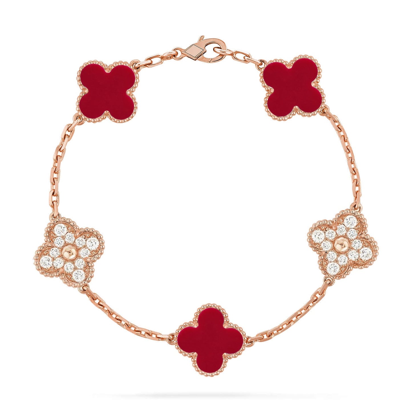 [Vicky] CLOVER 5 MOTIF RED CORNELIAN BRACELET COLLECTION