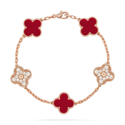 [Vicky] CLOVER 5 MOTIF RED CORNELIAN BRACELET COLLECTION