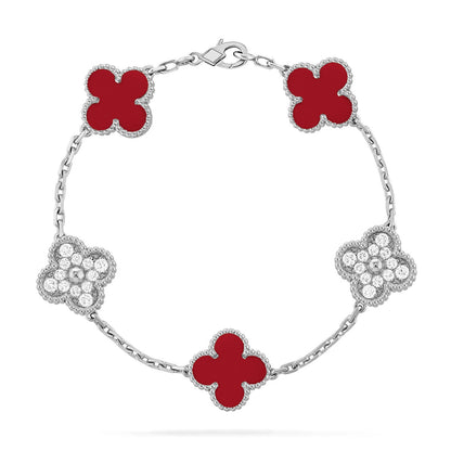[Vicky] CLOVER 5 MOTIF RED CORNELIAN BRACELET COLLECTION