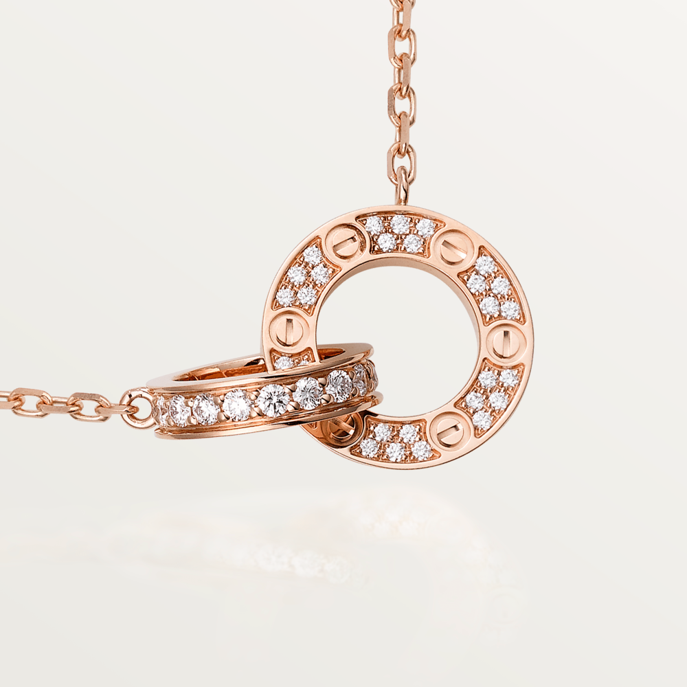 [Vicky]LOVE 7.6MM NECKLACE ROSE GOLD AND SILVER  FULL DIAMOND