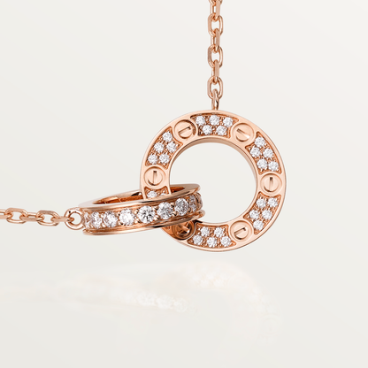 [Vicky]LOVE 7.6MM NECKLACE ROSE GOLD AND SILVER  FULL DIAMOND