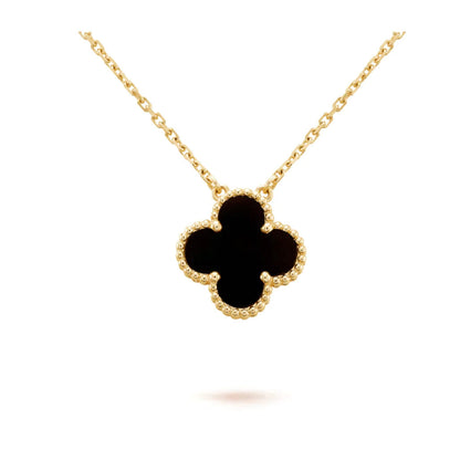 [Vicky]CLOVER 15MM BLACK ONYX SINGLE FLOWER NECKLACE