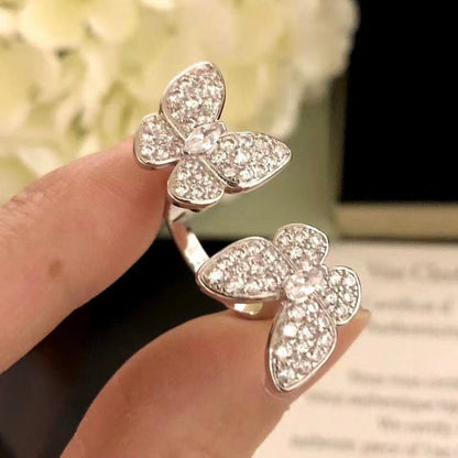 [Vicky]TWIN SILVER BUTTERFLY DIAMOND RING