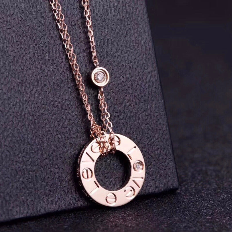 [Vicky]LOVE NECKLACE 16MM 2 DIAMONDS