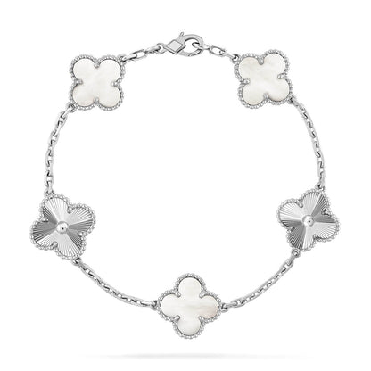[Vicky]CLOVER WHITE PEARL MOP 5 MOTIF BRACELET COLLECTION