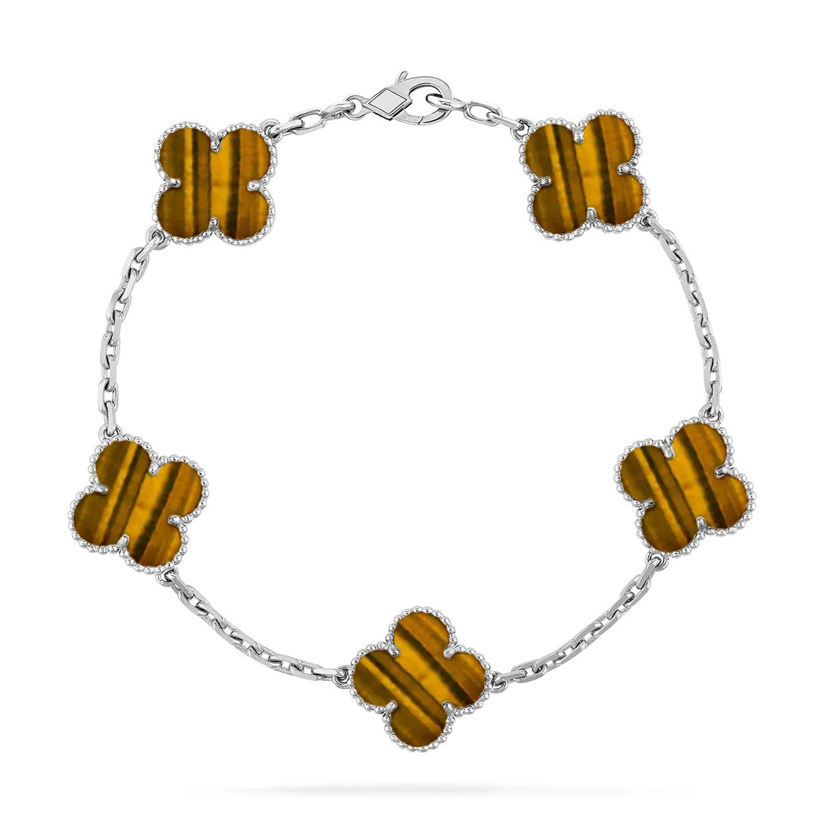 [Vicky] CLOVER 5 MOTIFS TIGER EYE BRACELET COLLECTION