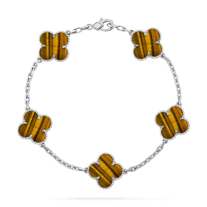 [Vicky] CLOVER 5 MOTIFS TIGER EYE BRACELET COLLECTION