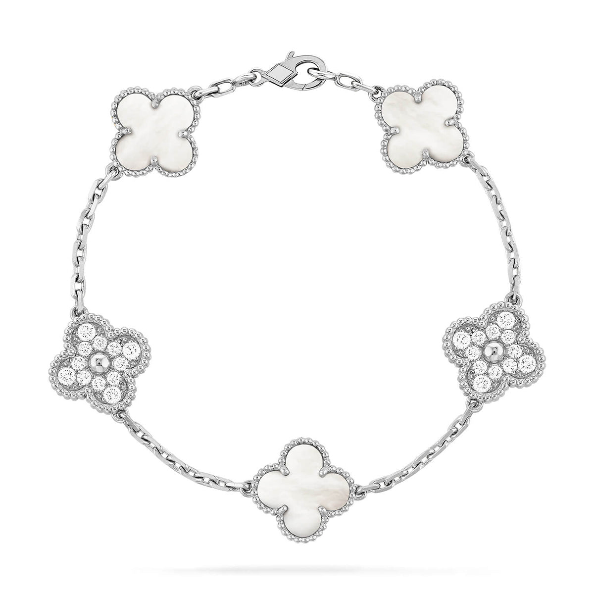 [Vicky]CLOVER WHITE PEARL MOP 5 MOTIF BRACELET COLLECTION