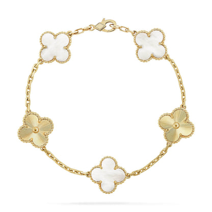 [Vicky]CLOVER WHITE PEARL MOP 5 MOTIF BRACELET COLLECTION