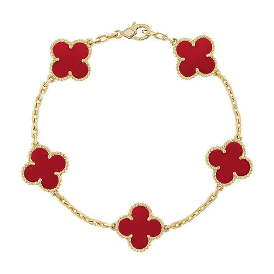 [Vicky] CLOVER 5 MOTIF RED CORNELIAN BRACELET COLLECTION