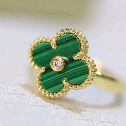[Vicky]CLOVER MALACHITE RING GOLD DIAMOND