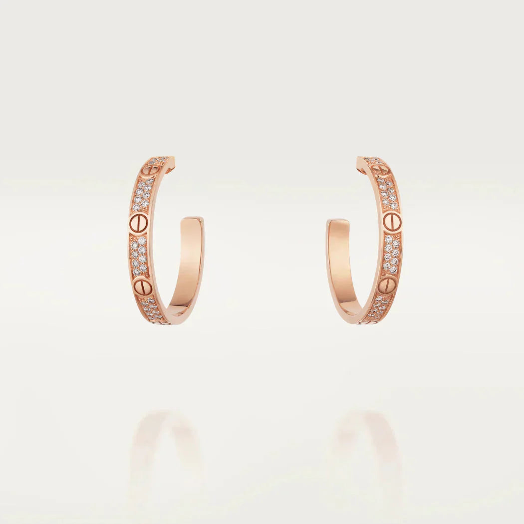 [Vicky]LOVE DIAMOND PINK GOLD HOOP EARRINGS