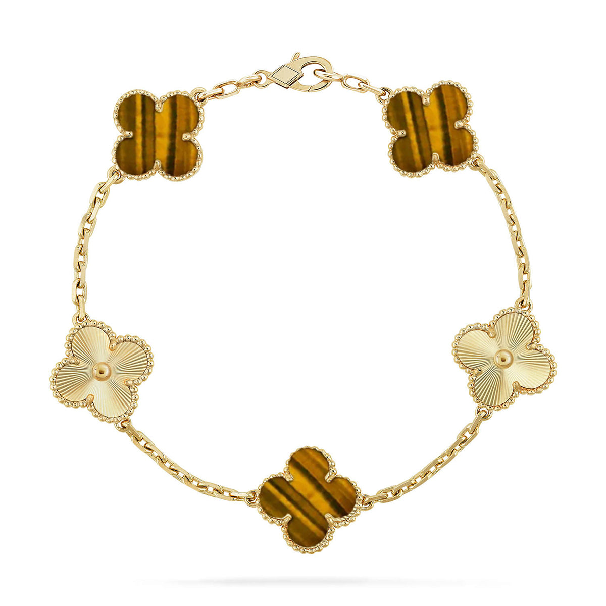 [Vicky] CLOVER 5 MOTIFS TIGER EYE BRACELET COLLECTION
