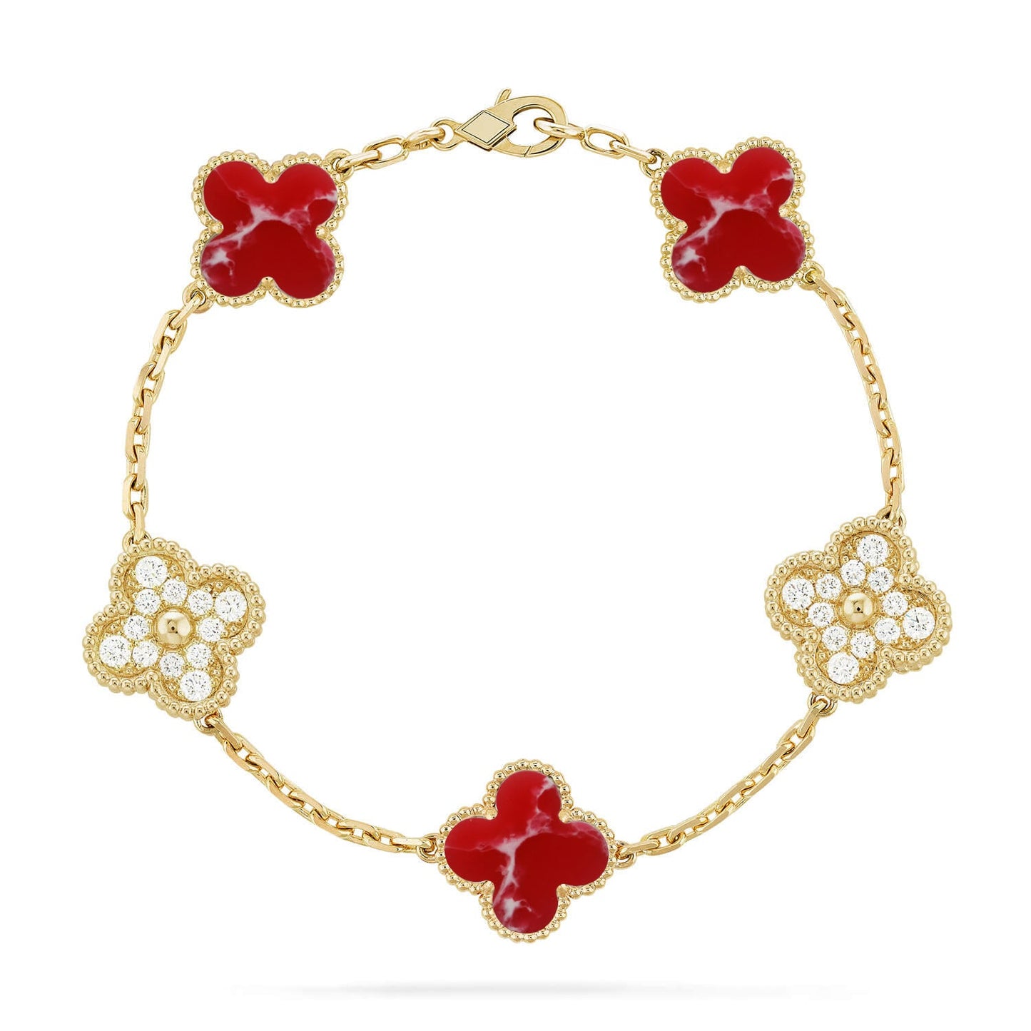 [Vicky]CLOVER 5 MOTIF RED PATTERN BRACELET COLLECTION