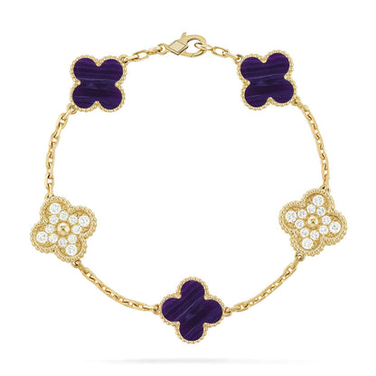 [Vicky]CLOVER 5 MOTIF PURPLE STRIPES BRACELET COLLECTION