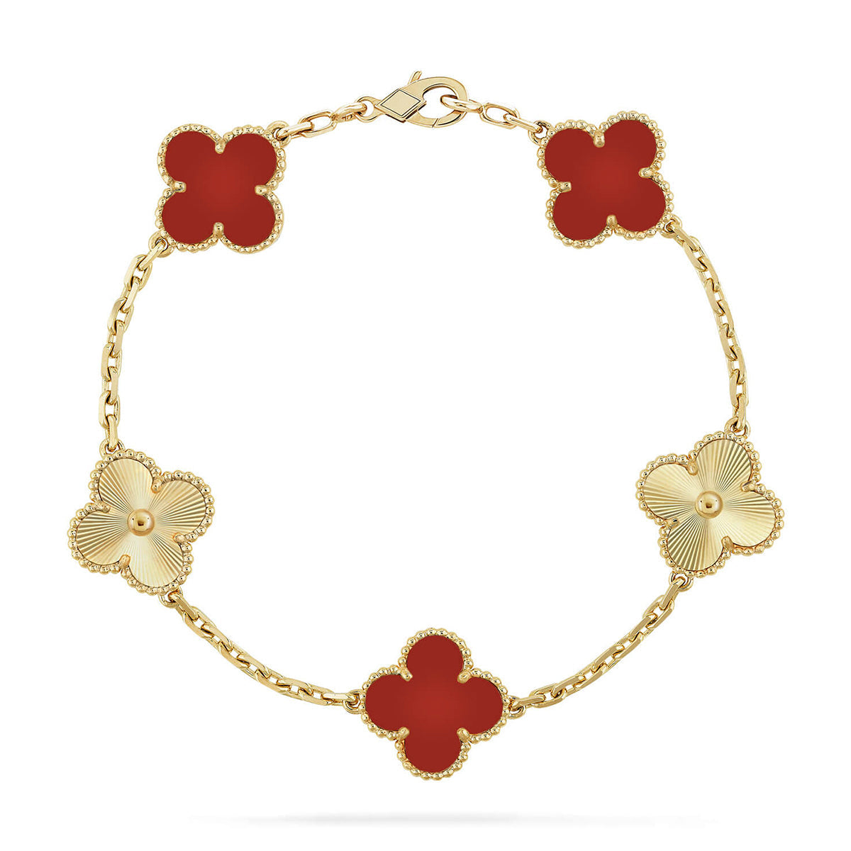 [Vicky] CLOVER 5 MOTIF RED CORNELIAN BRACELET COLLECTION