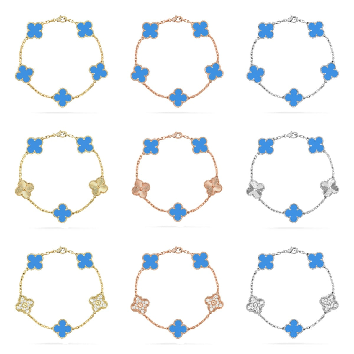 [Vicky] CLOVER 5 MOTIF BLUE AGATE BRACELET COLLECTION