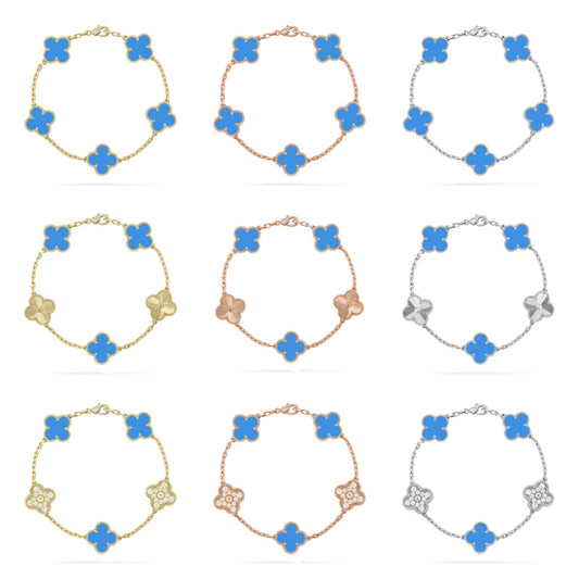 [Vicky] CLOVER 5 MOTIF BLUE AGATE BRACELET COLLECTION