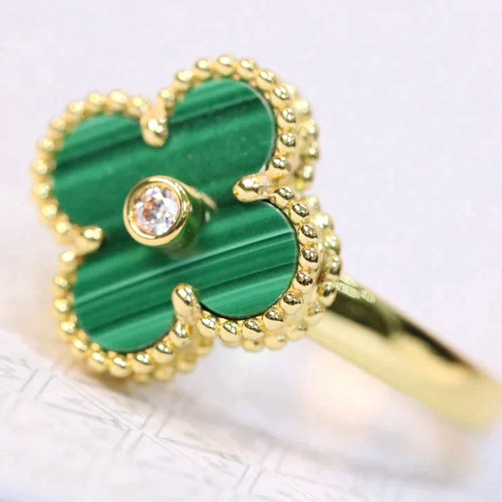 [Vicky]CLOVER MALACHITE RING GOLD DIAMOND