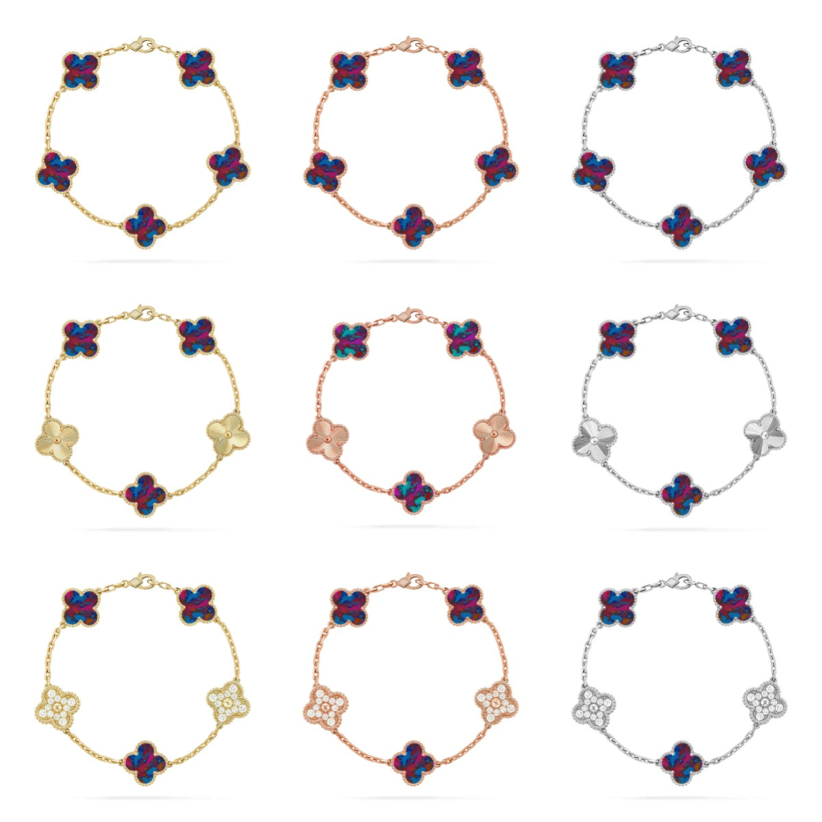 [Vicky]CLOVER 5 MOTIF COLOR GEMSTONES BRACELET COLLECTION