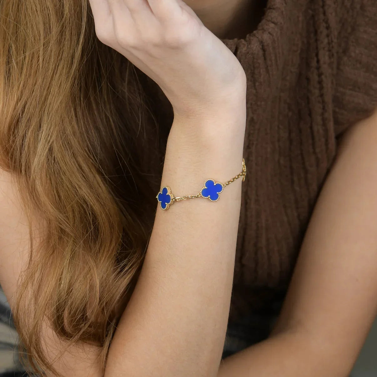 [Vicky] CLOVER 5 MOTIF BLUE AGATE BRACELET COLLECTION