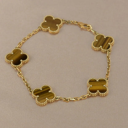 [Vicky] CLOVER 5 MOTIFS TIGER EYE BRACELET COLLECTION
