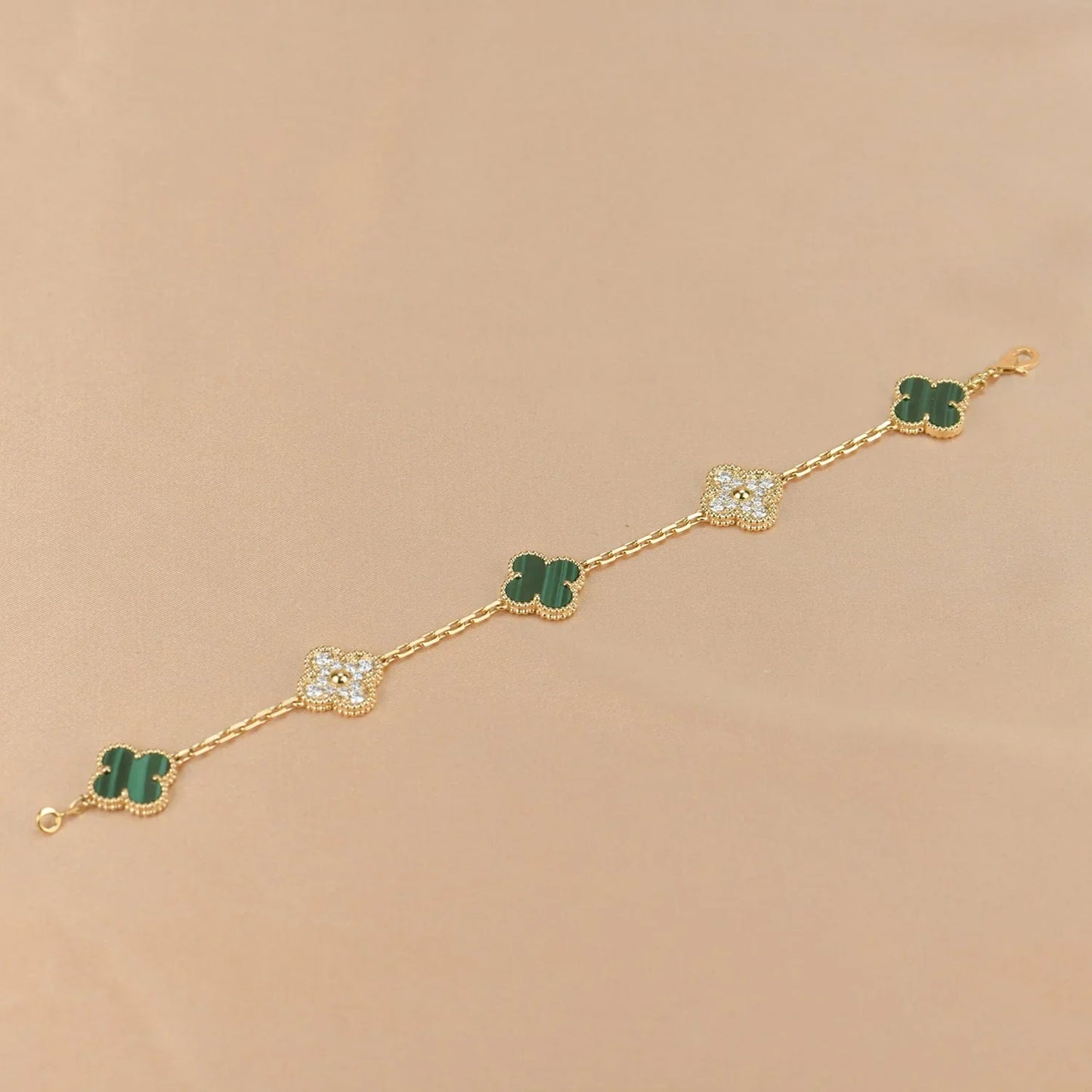 [Vicky] CLOVER 5 MOTIF MALACHITE BRACELET COLLECTION