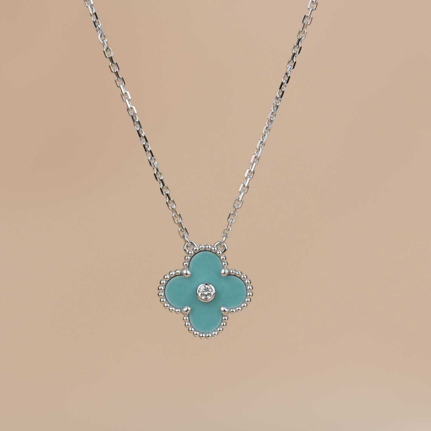 [Vicky]CLOVER 15MM DIAMOND SVRES PORCELAIN  NECKLACE SILVER