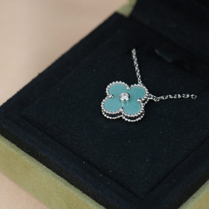 [Vicky]CLOVER 15MM DIAMOND SVRES PORCELAIN  NECKLACE SILVER