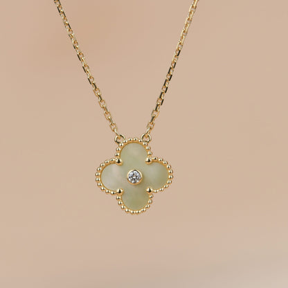 [Vicky]CLOVER 15MM DIAMOND GOLD MOTHER OF PEARL NECKLACE