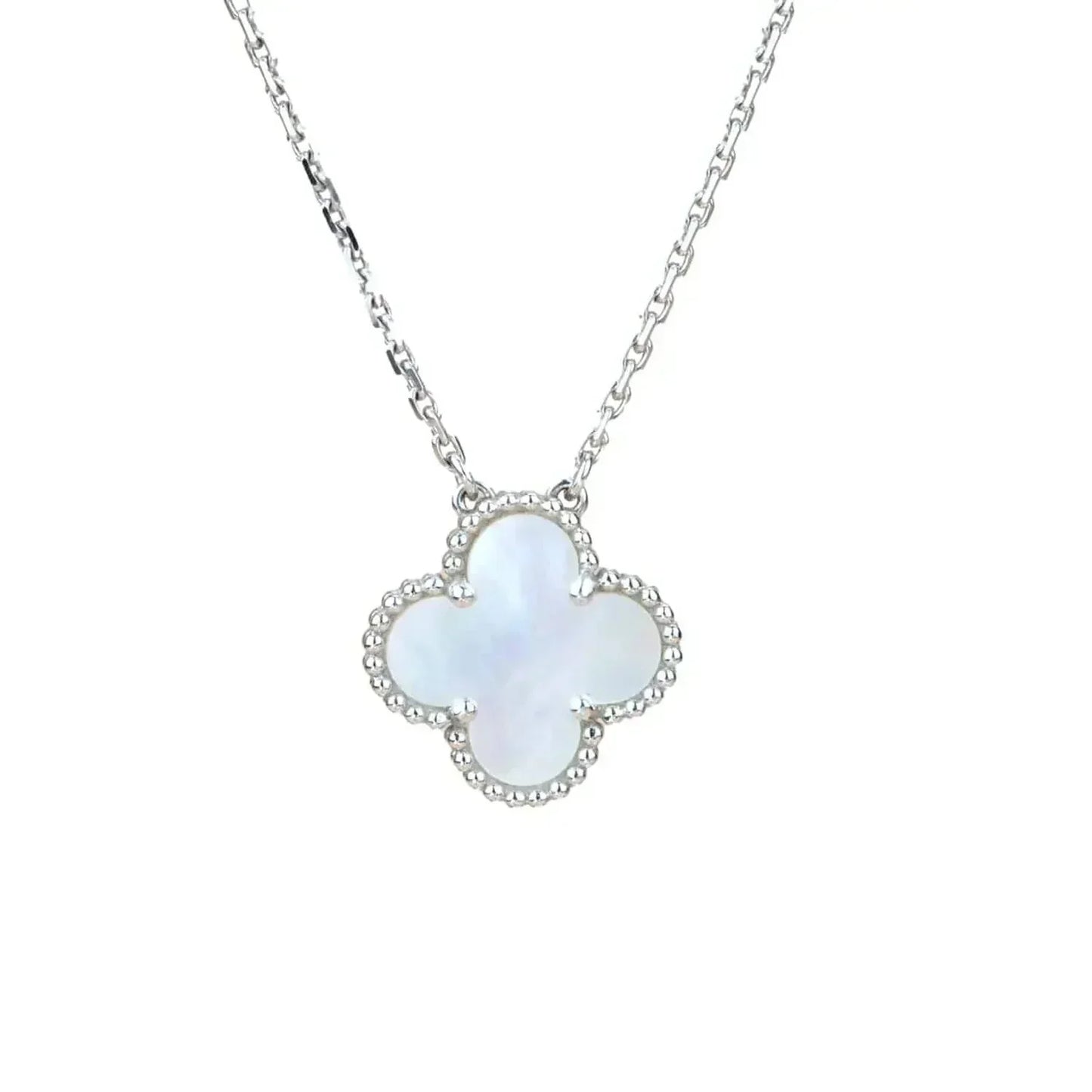[Vicky]CLOVER  15MM WHITE MOTHER-OF-PEARL SILVER