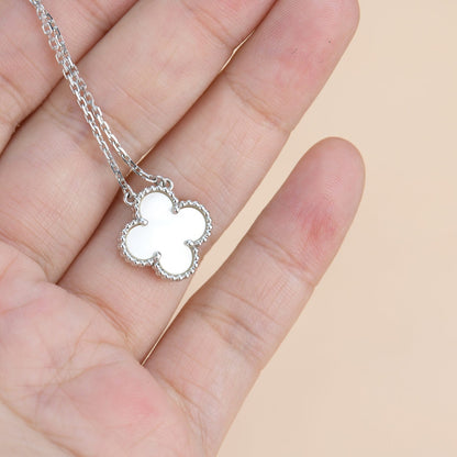 [Vicky]CLOVER  15MM WHITE MOTHER-OF-PEARL SILVER