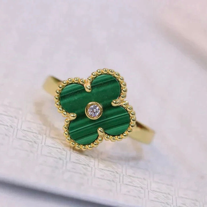 [Vicky]CLOVER MALACHITE RING GOLD DIAMOND