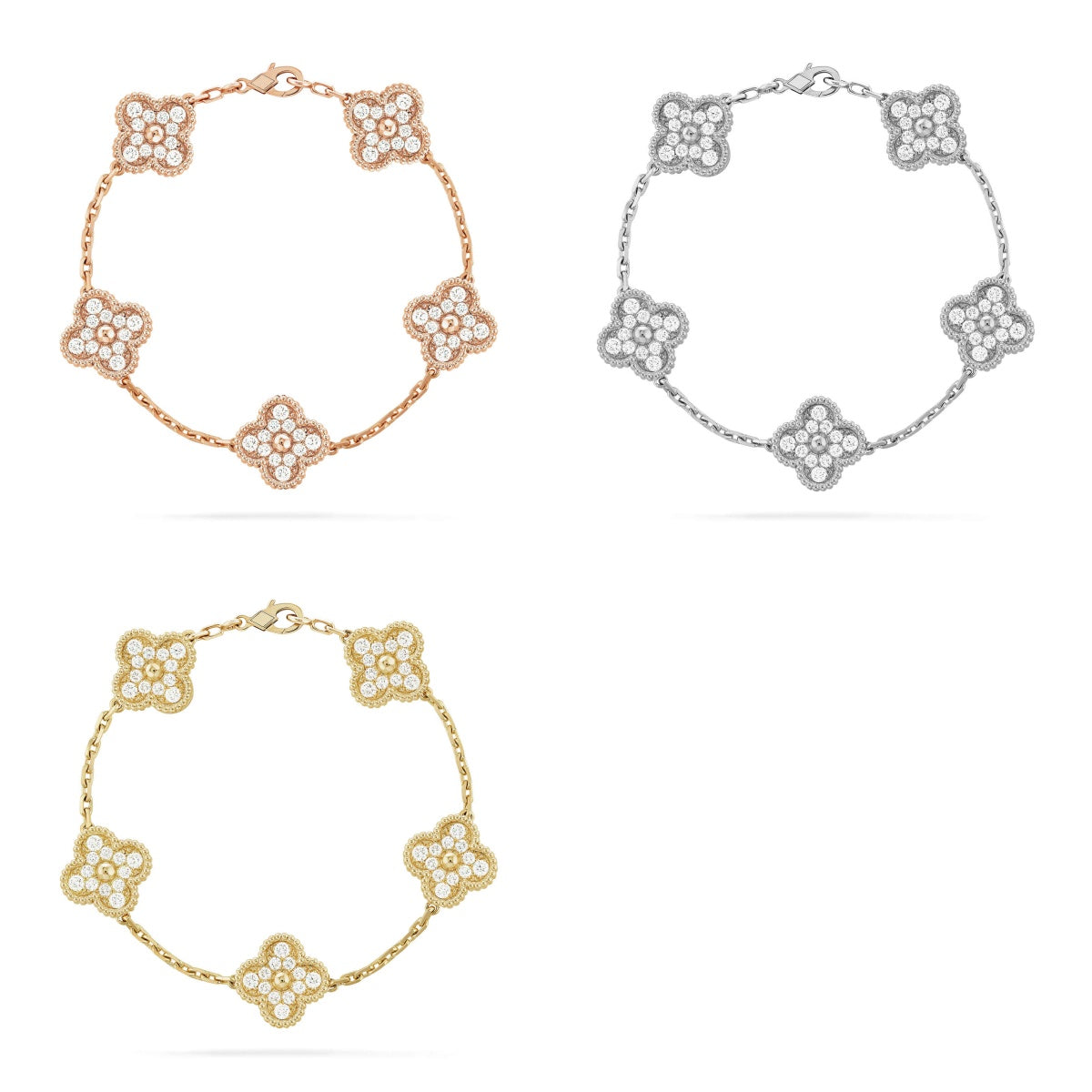 [Vicky] CLOVER 5 MOTIF FULL DIAMOND BRACELET COLLECTION