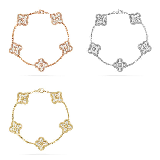 [Vicky] CLOVER 5 MOTIF FULL DIAMOND BRACELET COLLECTION