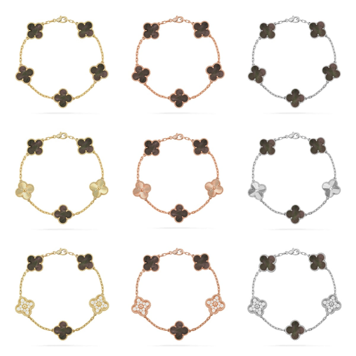 [Vicky] CLOVER 5 MOTIF GRAY MOP BRACELET COLLECTION