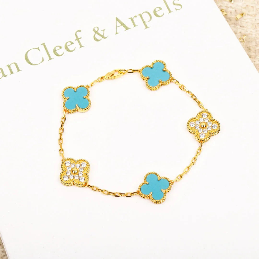 [Vicky] CLOVER 5 MOTIF TURQUOISE BRACELET COLLECTION