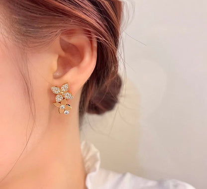 [Vicky High Jewelry]TWO STAR BLOSSOM STUD EARRINGS PINK GOLD DIAMONDS