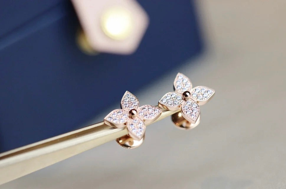 [Vicky High Jewelry]STAR BLOSSOM STUD EARRINGS PINK GOLD DIAMONDS