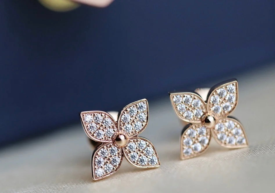 [Vicky High Jewelry]STAR BLOSSOM STUD EARRINGS PINK GOLD DIAMONDS
