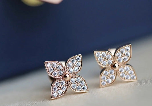 [Vicky High Jewelry]STAR BLOSSOM STUD EARRINGS PINK GOLD DIAMONDS