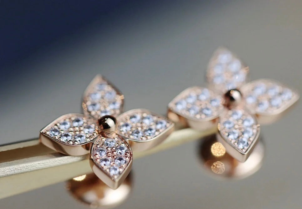 [Vicky High Jewelry]STAR BLOSSOM STUD EARRINGS PINK GOLD DIAMONDS