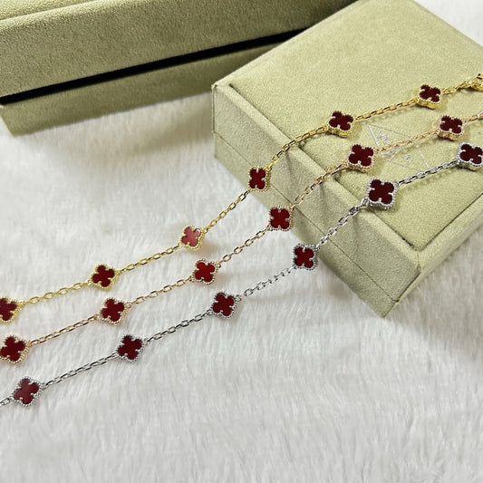 [Vicky]CLOVER 6 MOTIF RED AGATE BRACELET